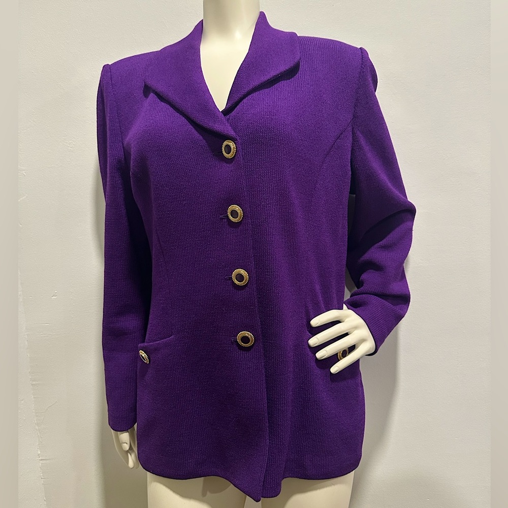 St. John by Marie Gray Knit Purple Blazer with Gold Buttons